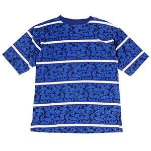 Vintage Pro Spirit Mens Medium Blue Paisley Striped All Over Print T-Shirt 90s